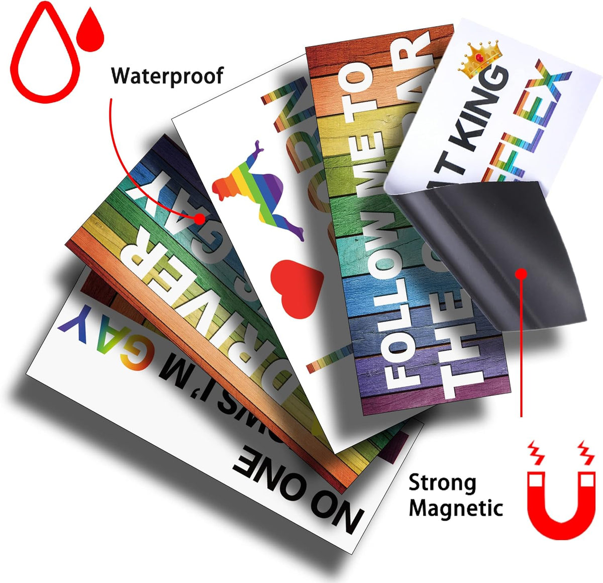10 Pcs Bumper Decals Funny LGBT Stickers Rainbow Bumper Prank Car Stickers Colorful Car Accessories for Truck Vehicle Luggage Window Refrigerator(Magnetic,Classic Style)