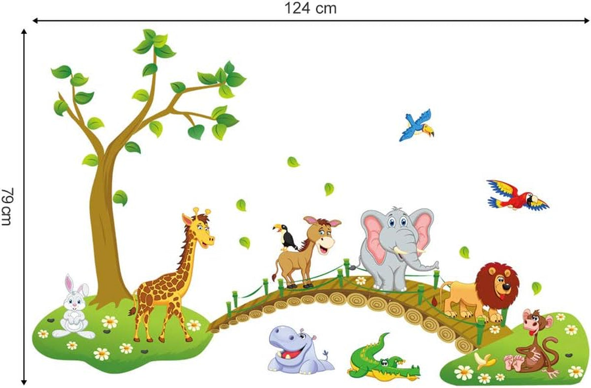 Jungle Animals Tree Lion Giraffe Elephant Wall Decals Stickers