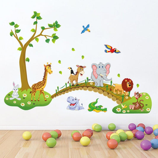 Jungle Animals Tree Lion Giraffe Elephant Wall Decals Stickers