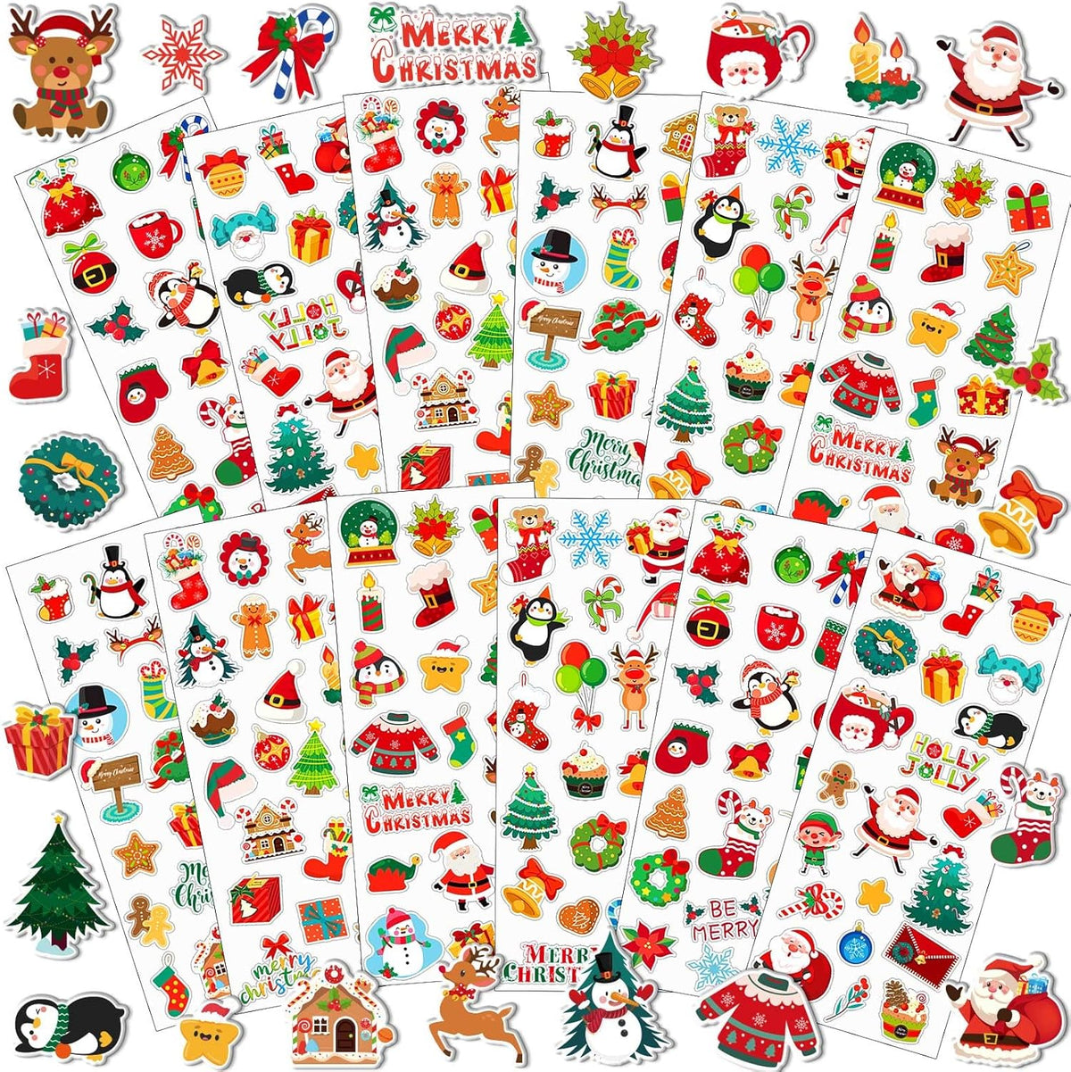  12 Sheets Christmas Holiday Stickers 3D Puffy Foam Decals