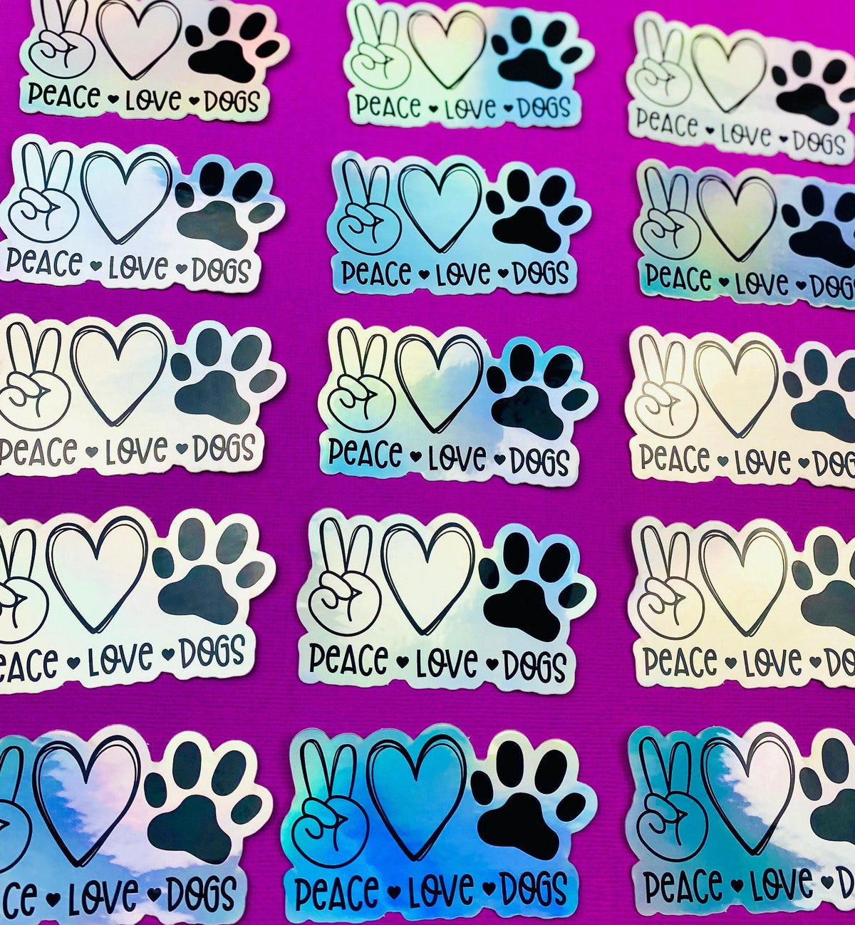 Holographic Peace Love Dogs Vinyl Decal