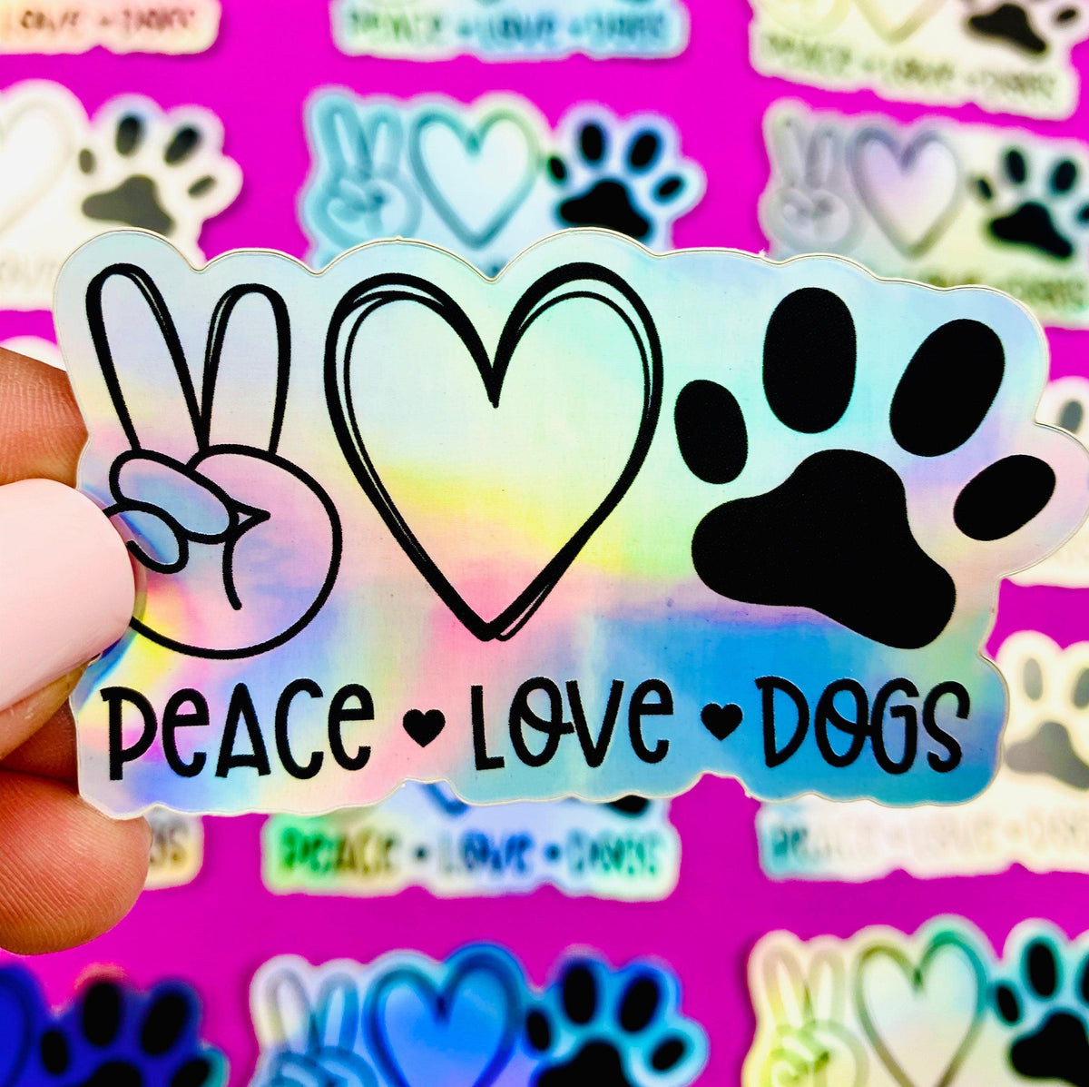 Holographic Peace Love Dogs Vinyl Decal