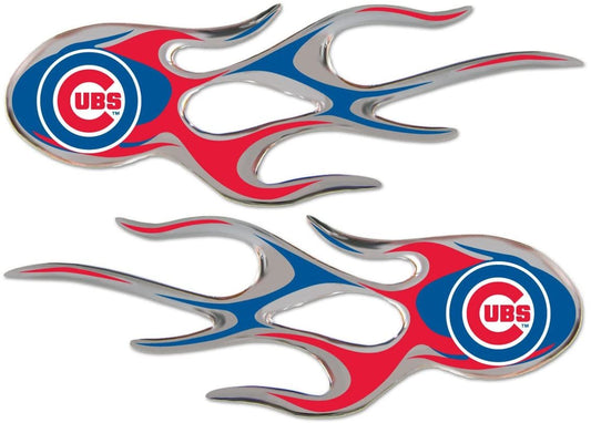 Chicago Cubs Pair of Decal Sticker Emblem, Air Puffed Raised, Micro Flame Design, Full Adhesive Backing, 2x5 Inch Each