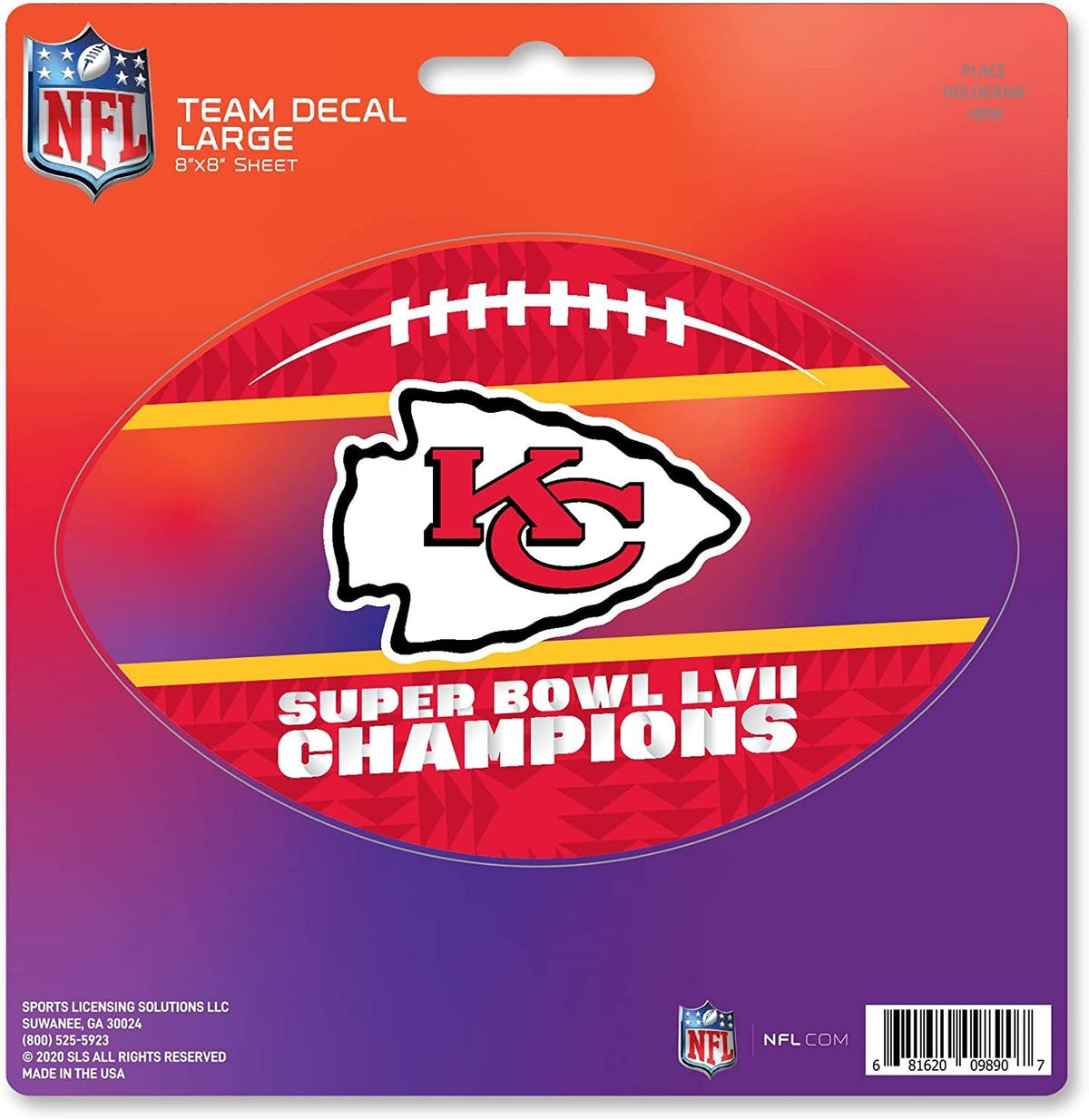 Kansas City Chiefs Super Bowl LVII Champions 8 Inch Decal Sticker, Die Cut, Flat Vinyl, Full Adhesive Backing, Auto or Home