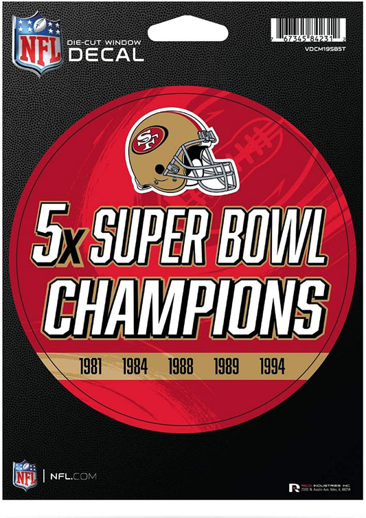 San Francisco 49ers 5" Decal Sticker 5X Time Champions Flat Vinyl Auto Emblem Football